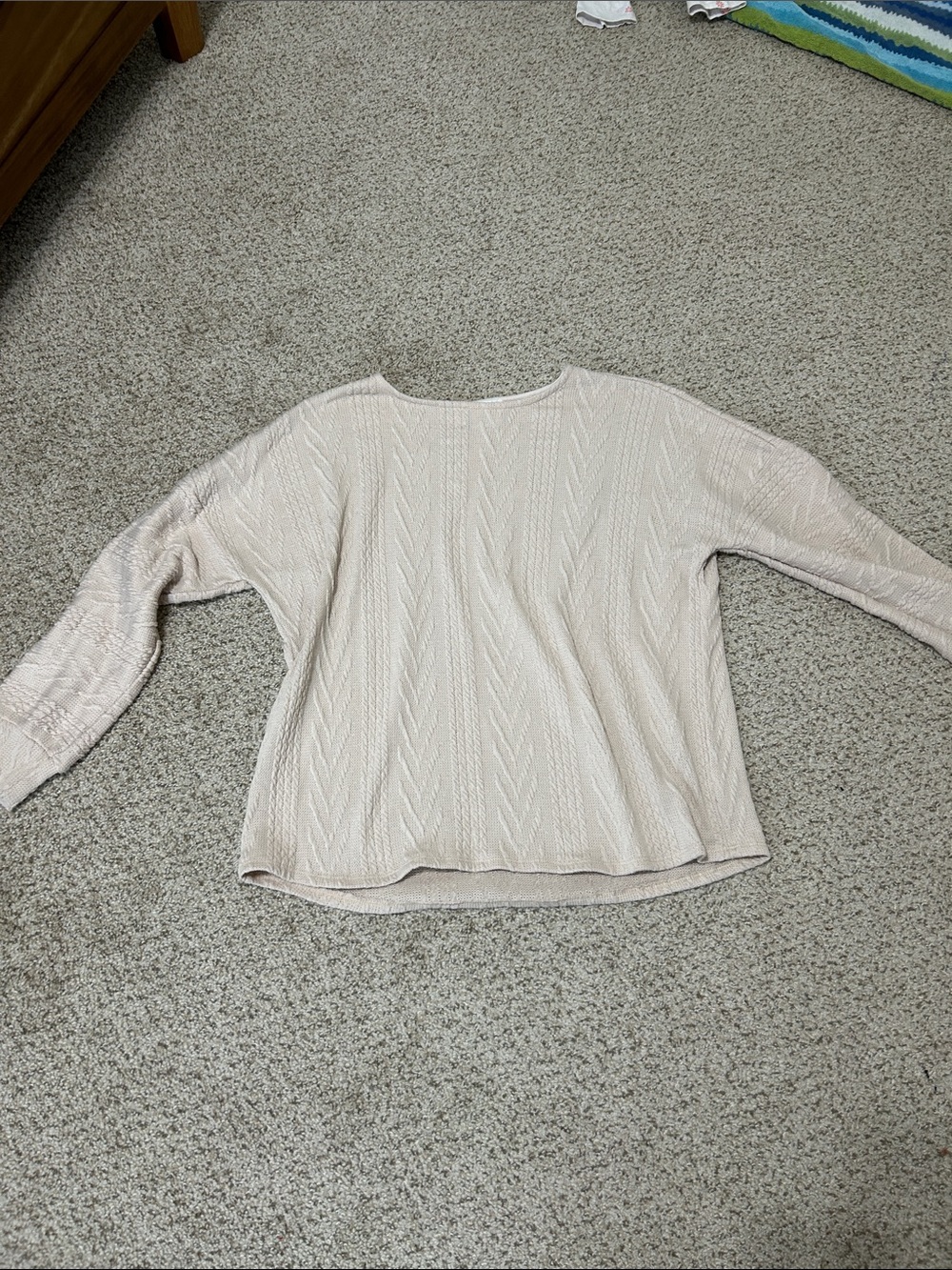 Mint Cream Cable-Texture Long Sleeve Pullover